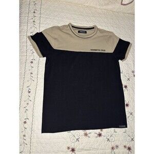 Kenneth Cole Mens Colorblock T Shirt Black Tan Crewneck Likely Medium